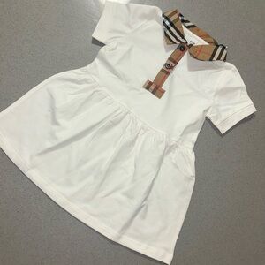 White Dress with Tan Plaid Collar
